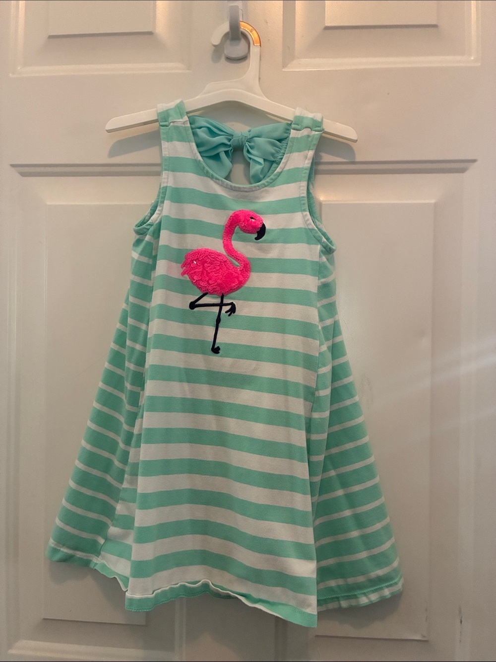 Girls' Mint & White Striped Flamingo Tank Dress size US s(5/6)